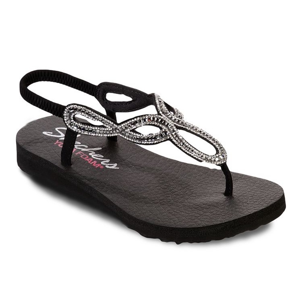 Women's Sketchers Black Bling Flip Flop Thongs- Size 7